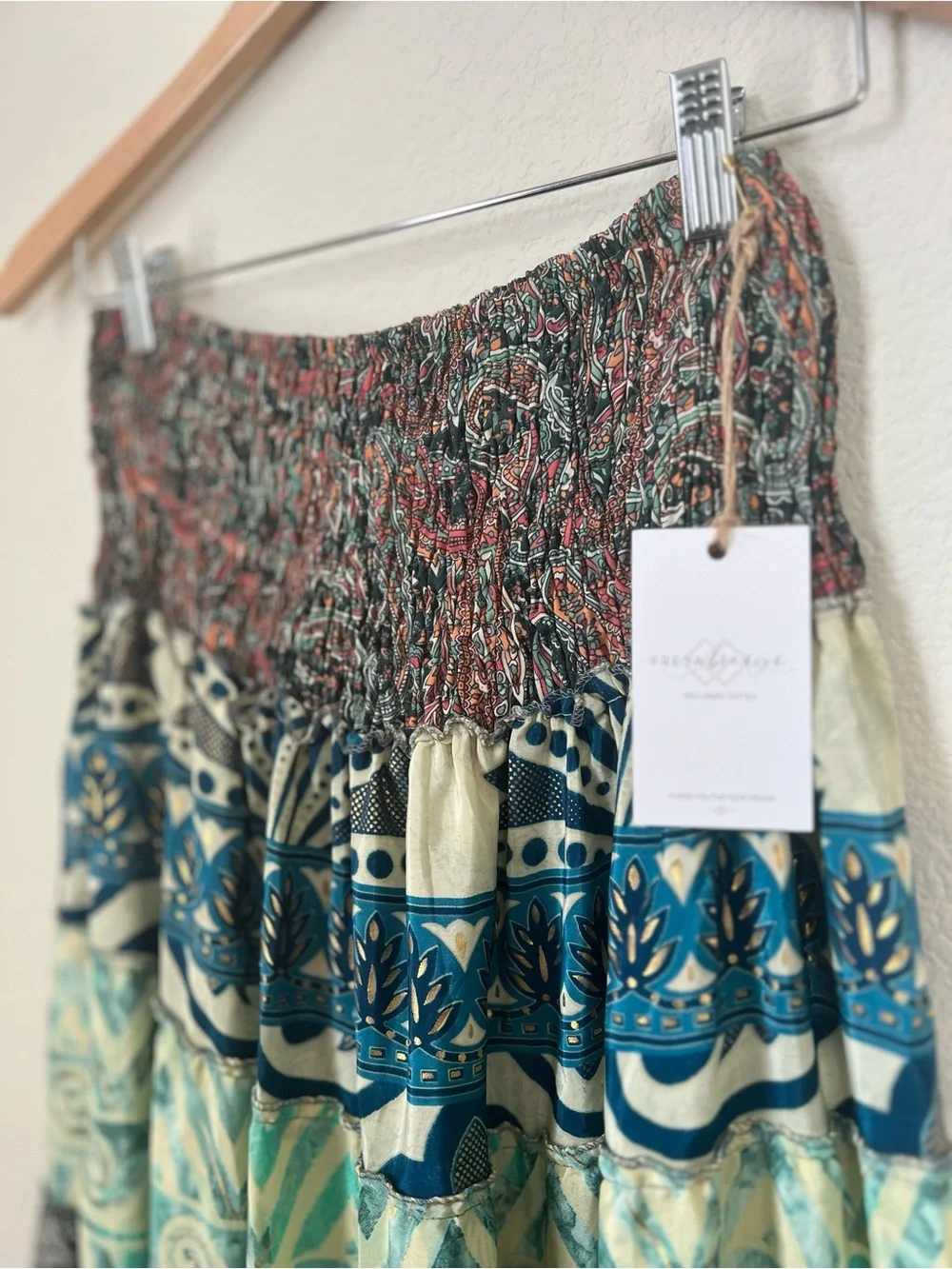 Recycled Silk Blend Floral Patchwork Tiered Ruffle Skirt Free Size Gypsy Boho